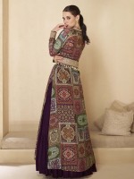 Dark Purple Real Georgette Shrug Style Gown